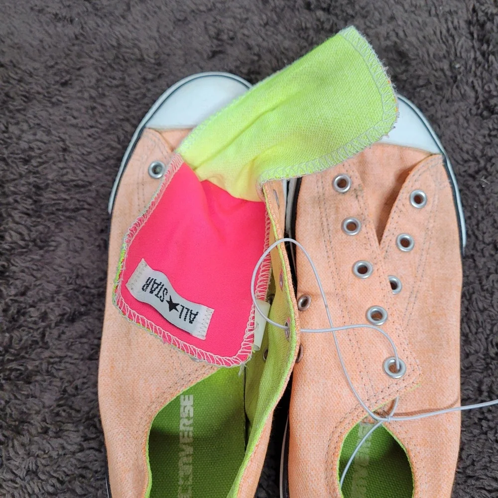 Converse All Star Chuck Taylor Neon Orange Lime Green Low Top 637348F Junior 4